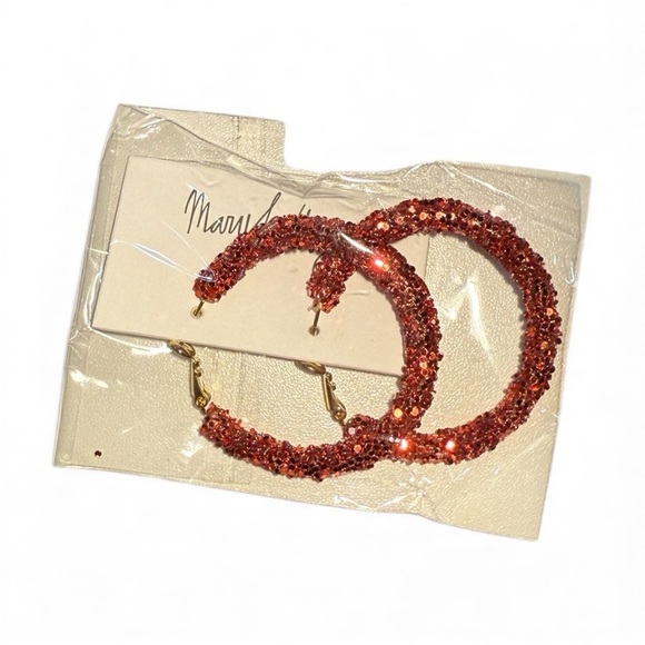 Jewelry - Red Sparkly Hoop Earrings by Mary Kathryn
